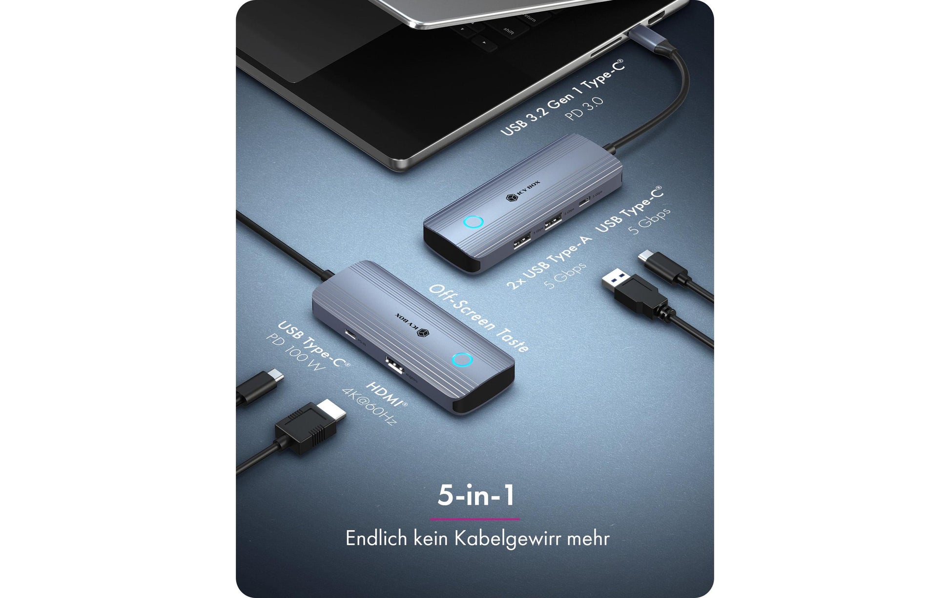 RaidSonic ICY BOX IB-DK4081-SO-LCD Dockingstation – USB-C, 1× HDMI, 3× USB-A, 100 W PD, für Mac