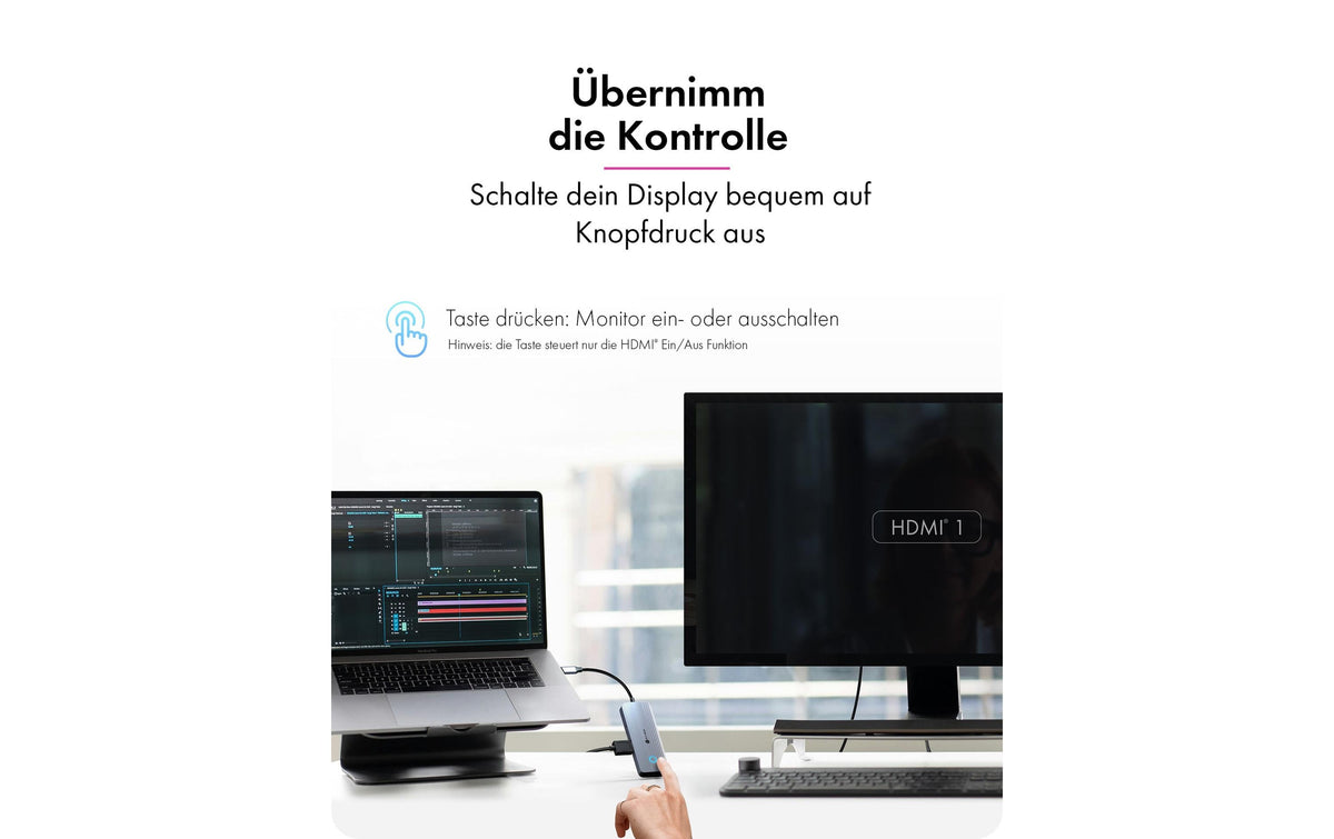 RaidSonic ICY BOX IB-DK4081-SO-LCD Dockingstation – USB-C, 1× HDMI, 3× USB-A, 100 W PD, für Mac