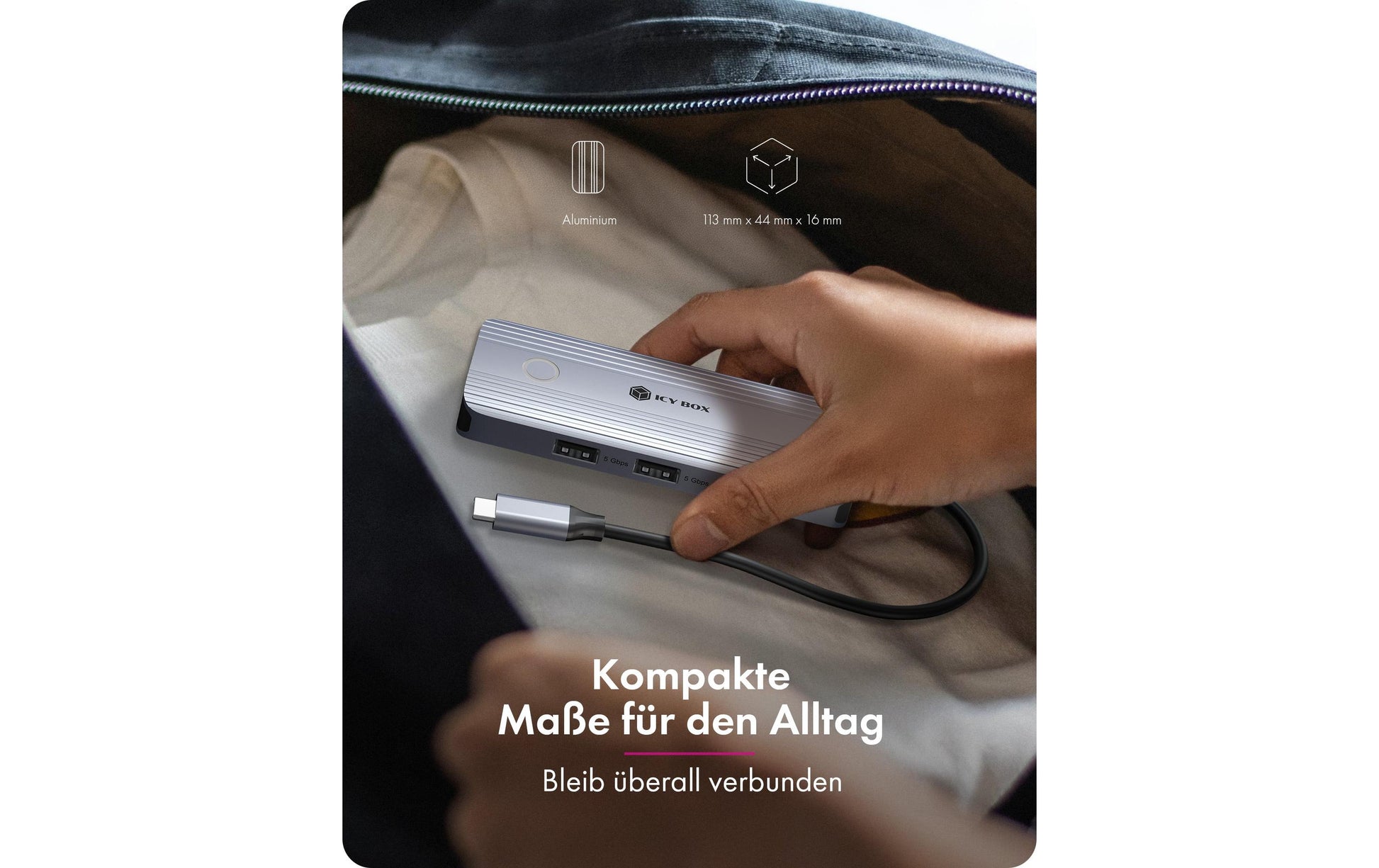 RaidSonic ICY BOX IB-DK4081-SO-LCD Dockingstation – USB-C, 1× HDMI, 3× USB-A, 100 W PD, für Mac