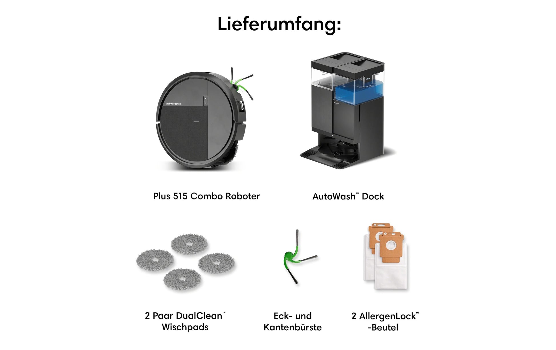 iRobot Saugroboter Roomba Plus 515 Combo Dock mit Wischfunktion – 300 min, Höhe 83 mm, 0,18 l