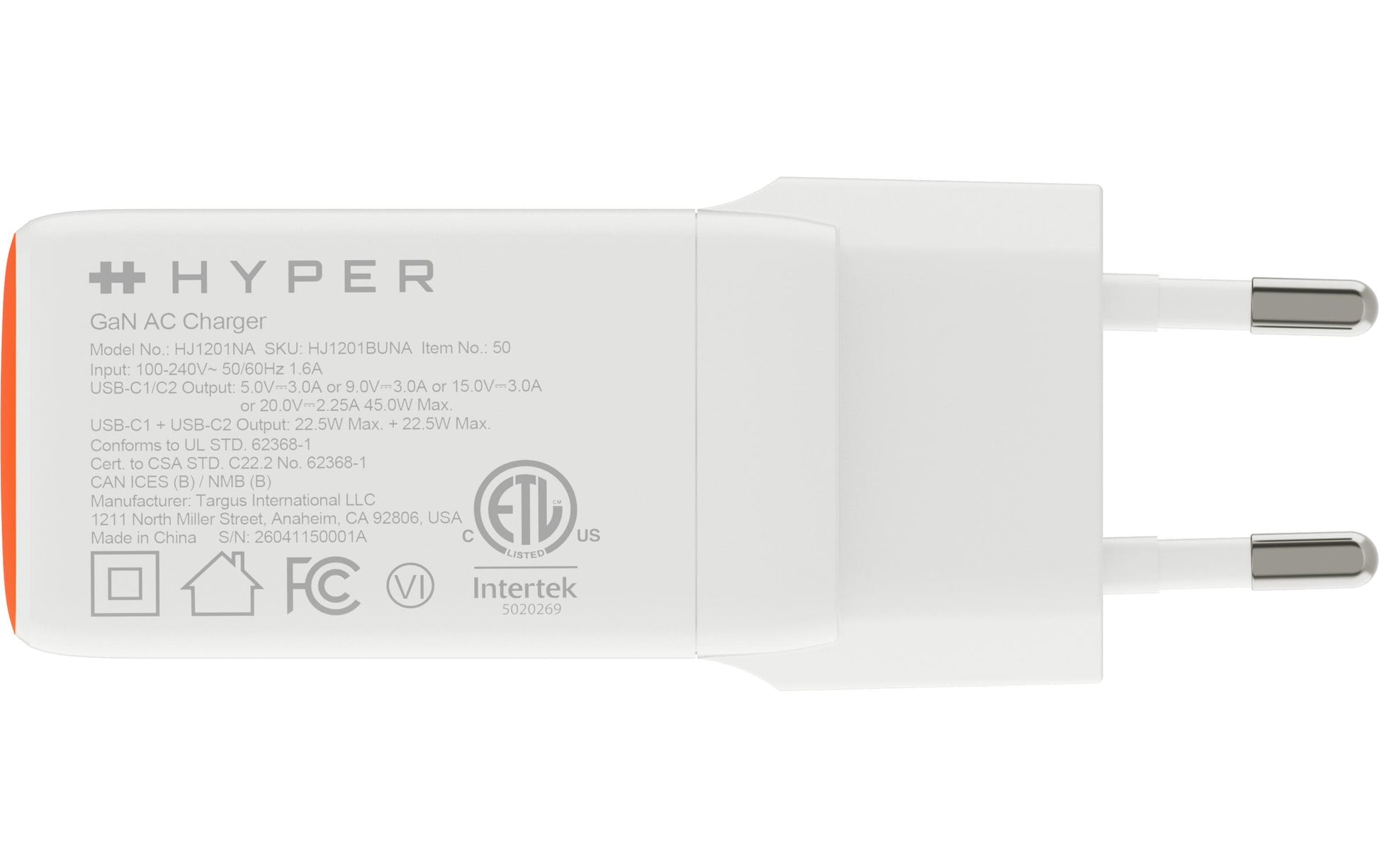 Hyper Flex USB-Ladegerät 45 W – USB-C×2 – für Mobiltelefon, Smartwatch, Tablet u. a. – Orange