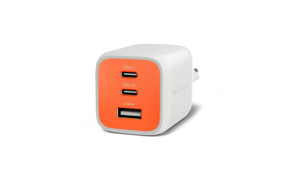 Hyper Flex USB-Wandladegerät 65 W – USB-C×2, USB-A×1, GaN – Orange