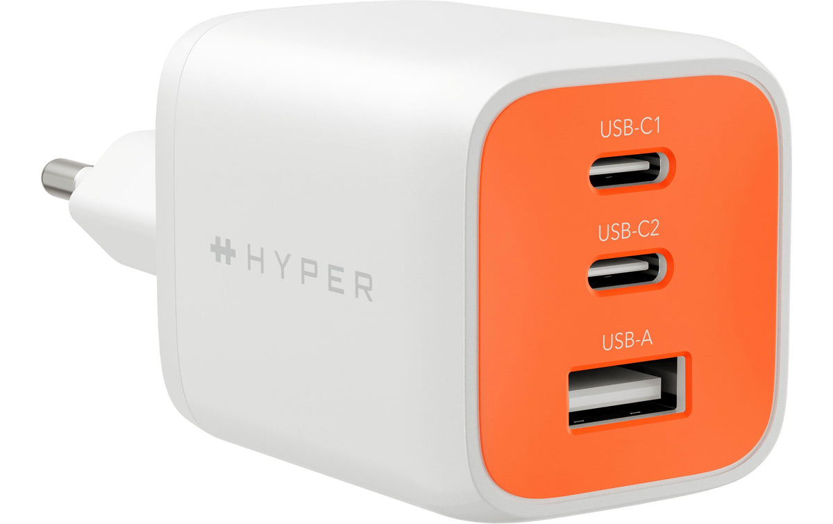 Hyper Flex USB-Wandladegerät 65 W – USB-C×2, USB-A×1, GaN – Orange