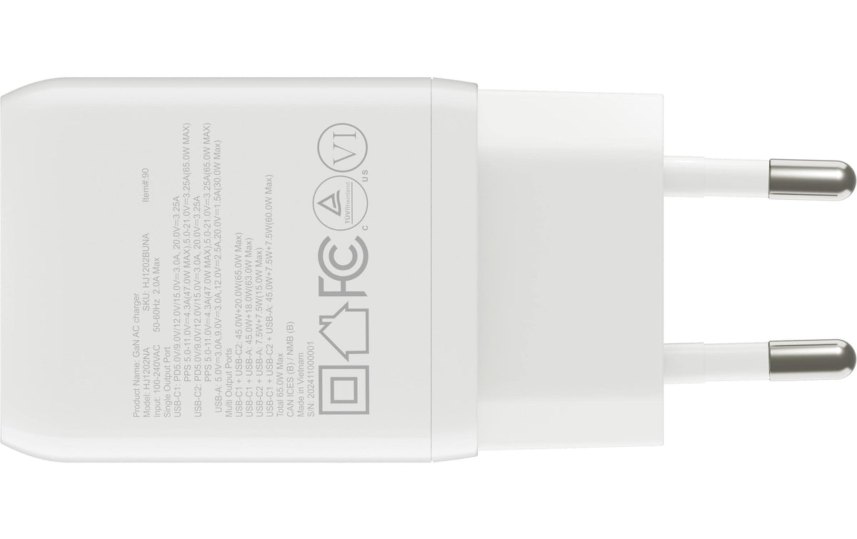 Hyper Flex USB-Wandladegerät 65 W – USB-C×2, USB-A×1, GaN – Orange