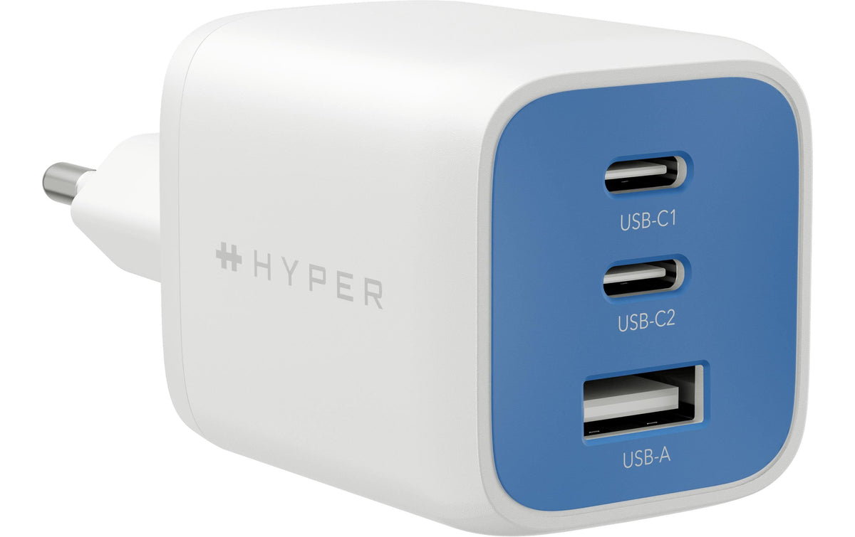 HyperJuice Flex USB-Desktop-Ladegerät 65 W – USB-C×2, USB-A×1, GaN – Blau