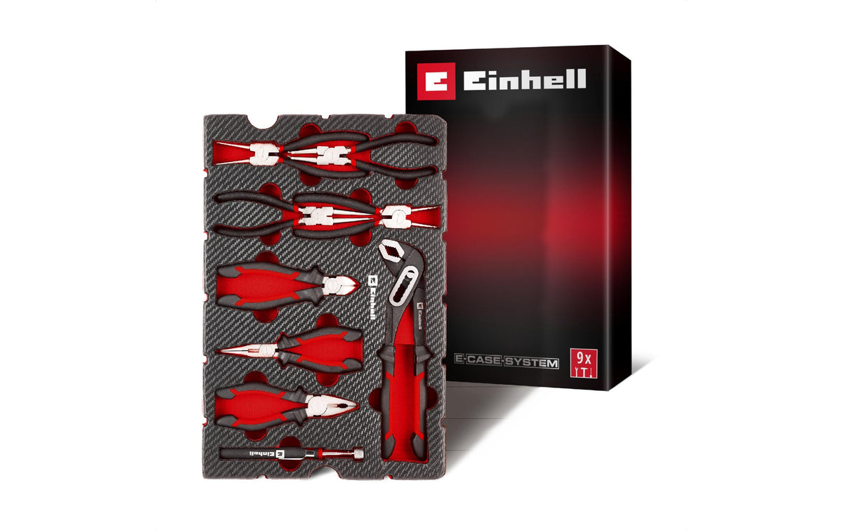 Einhell Werkzeug-Set – 250 mm Wasserpumpenzange, 4 Sprengringzangen, Teleskop-Magnet – 10-teilig