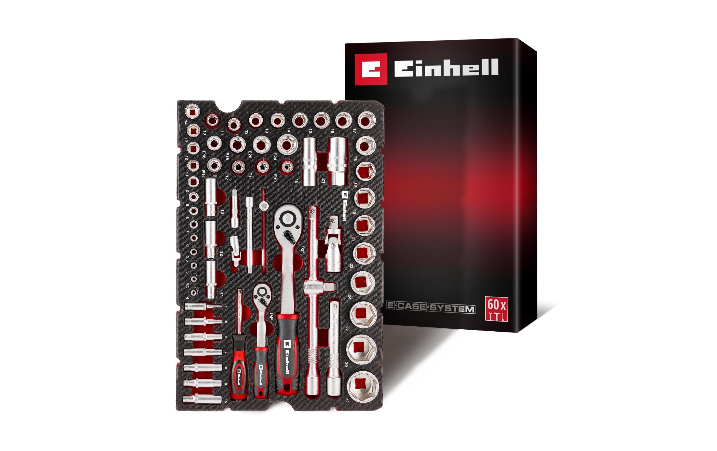 Einhell Stecknuss-Satz, 60-teilig, mit Ratsche, Koffer