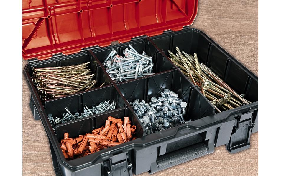 Einhell E-Case S-F Systemkoffer 11 l – leer, mit Trennwänden, mit Klickverschluss, für Einhell E-Case System