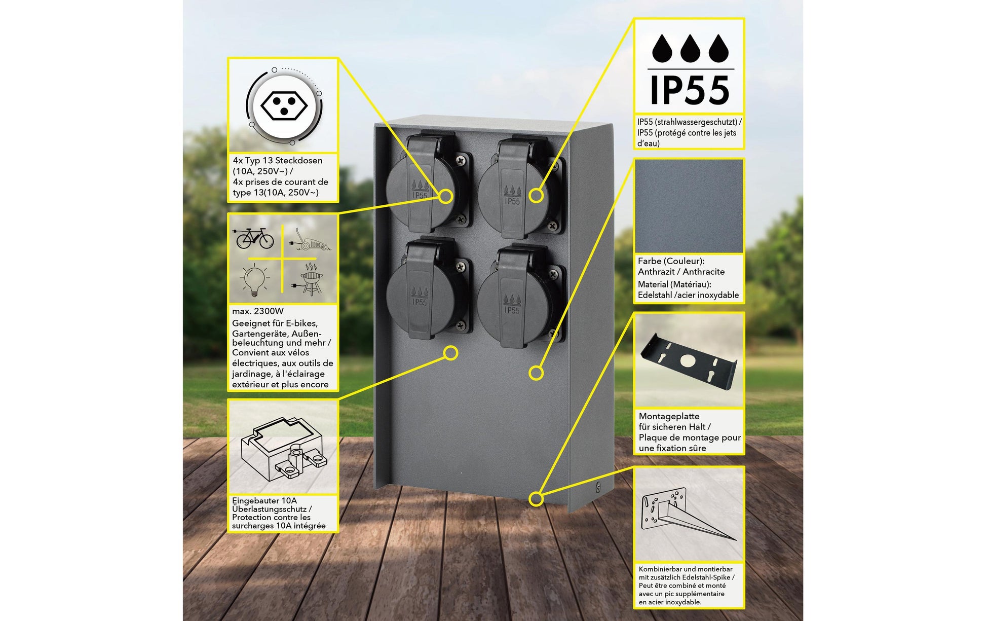 M. Schönenberger Schönenberger Gartensteckdose – 4×T13, IP55