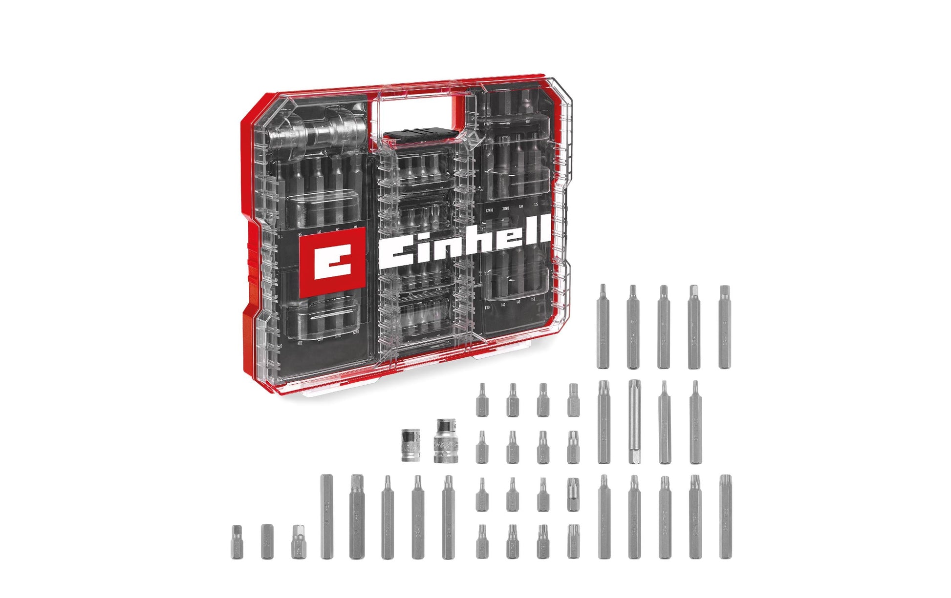 Einhell Bohr- & Bit-Set, 40-tlg., 30/75 mm CrV – 3/8" & 1/2" Vierkantaufnahme – mit XL-CASE