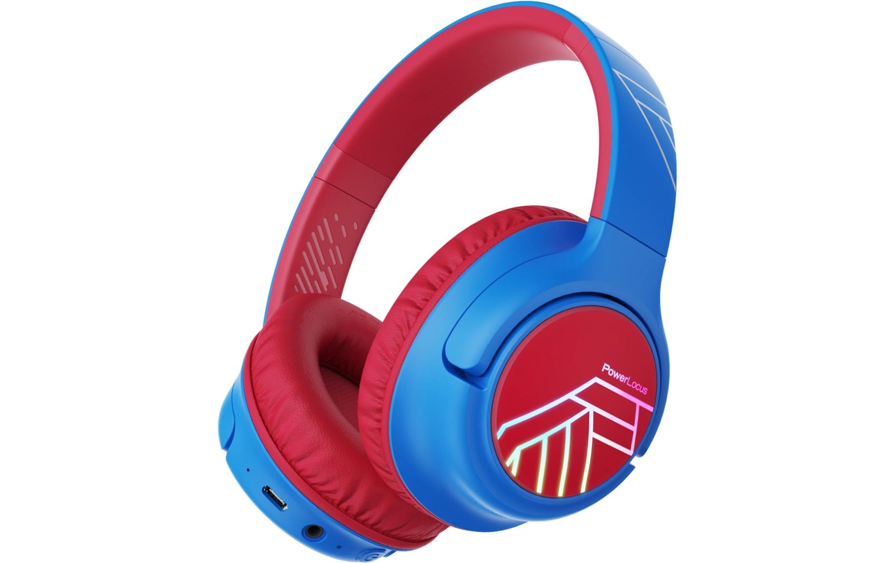 Powerlocus Bobo Kinderkopfhörer – Over-Ear, BT, USB-C, Blau, Rot, BT 5.3