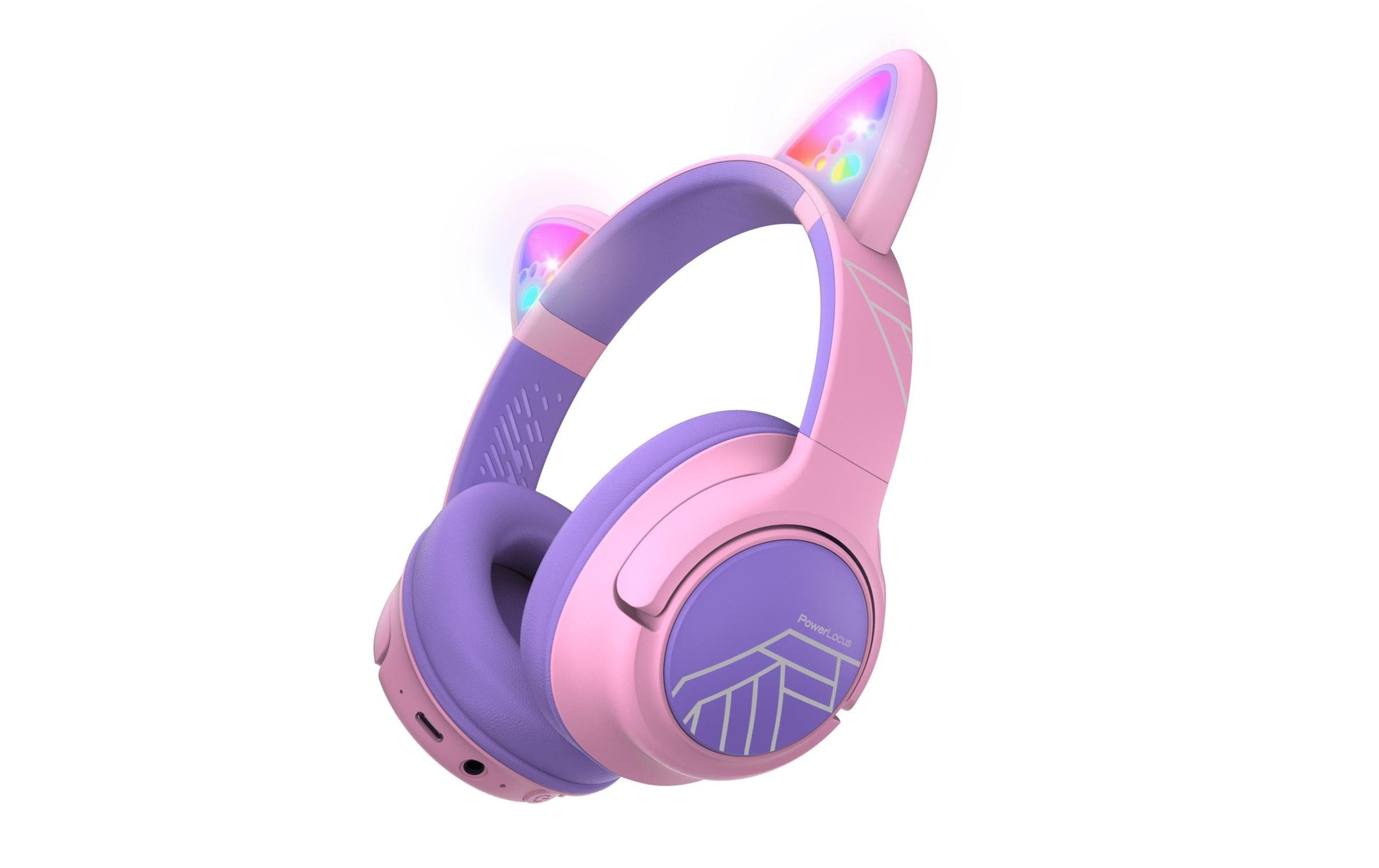 Powerlocus Cat Ears Kinderkopfhörer – Over-Ear, BT, USB-C, Rosa, Violett