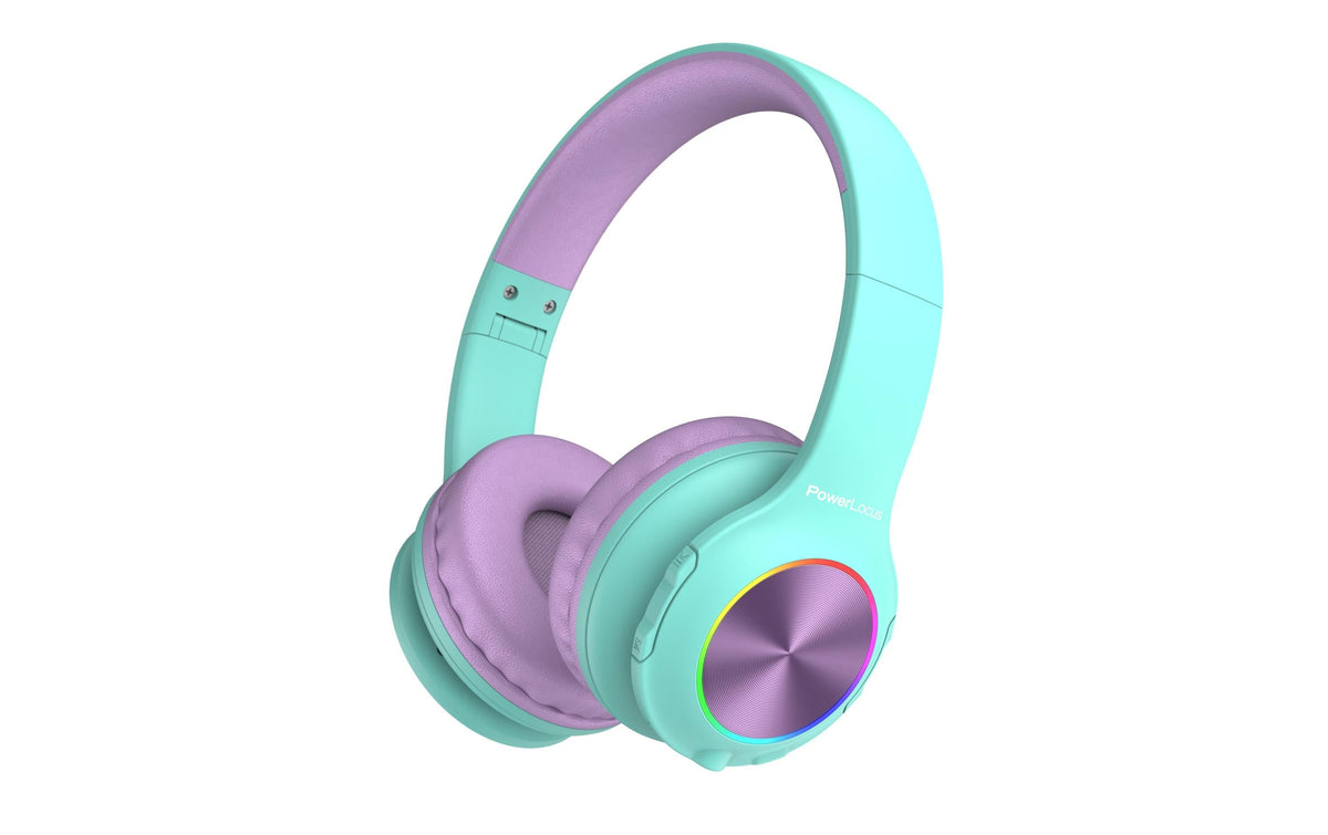 PowerLocus PLED Kinderkopfhörer – Over-Ear, BT, Blau/Violett, BT 5.3