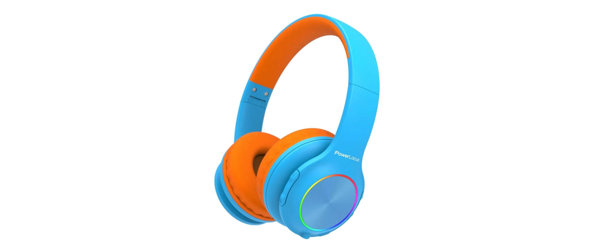 PowerLocus PLED Kinderkopfhörer – Over-Ear, Kabel + BT, USB-C, BT 5.3, Blau/Orange