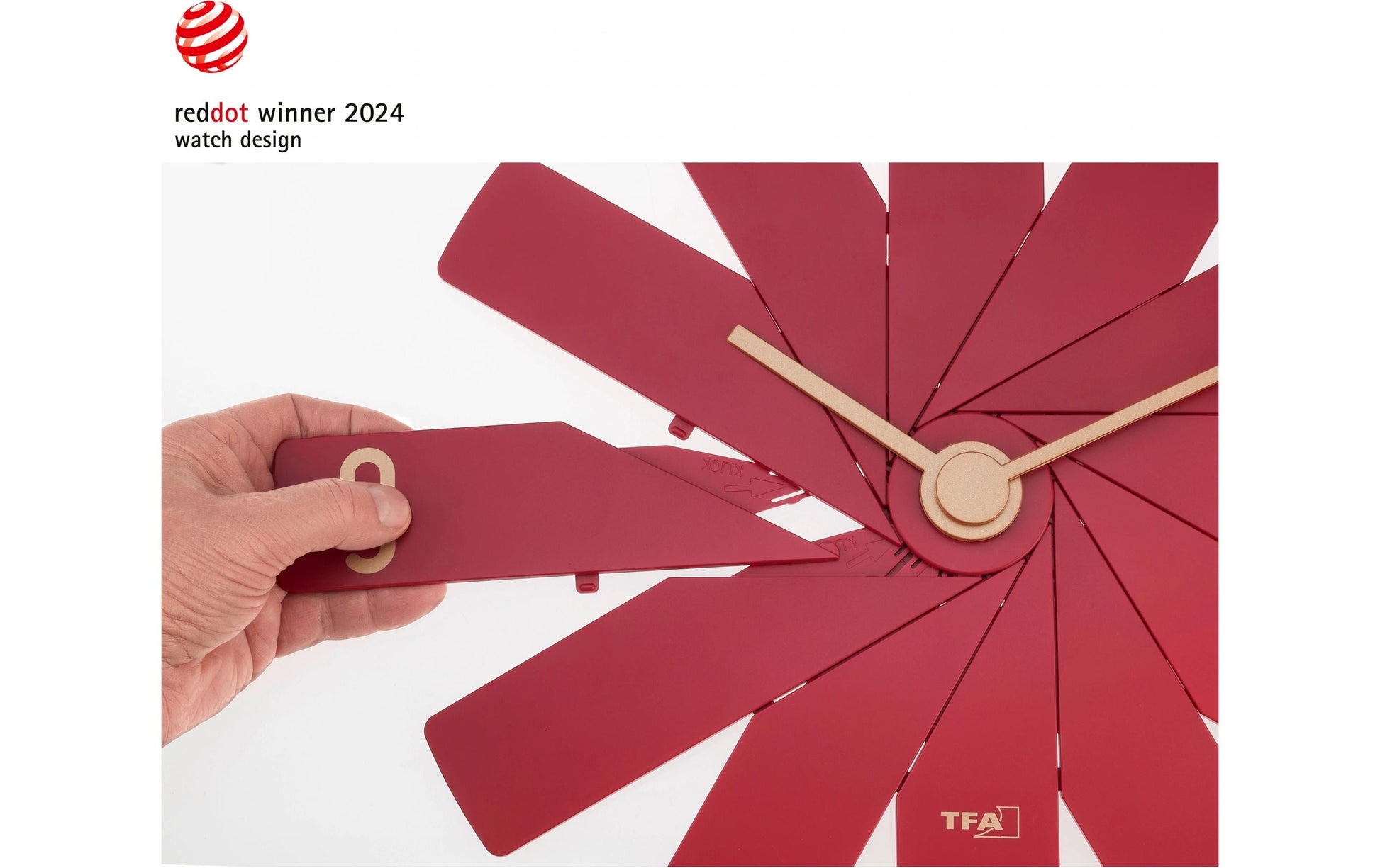 TFA-Dostmann TFA Dostmann Wanduhr – Analog, Lautlos, Ø 40 cm, Rot, Kunststoff
