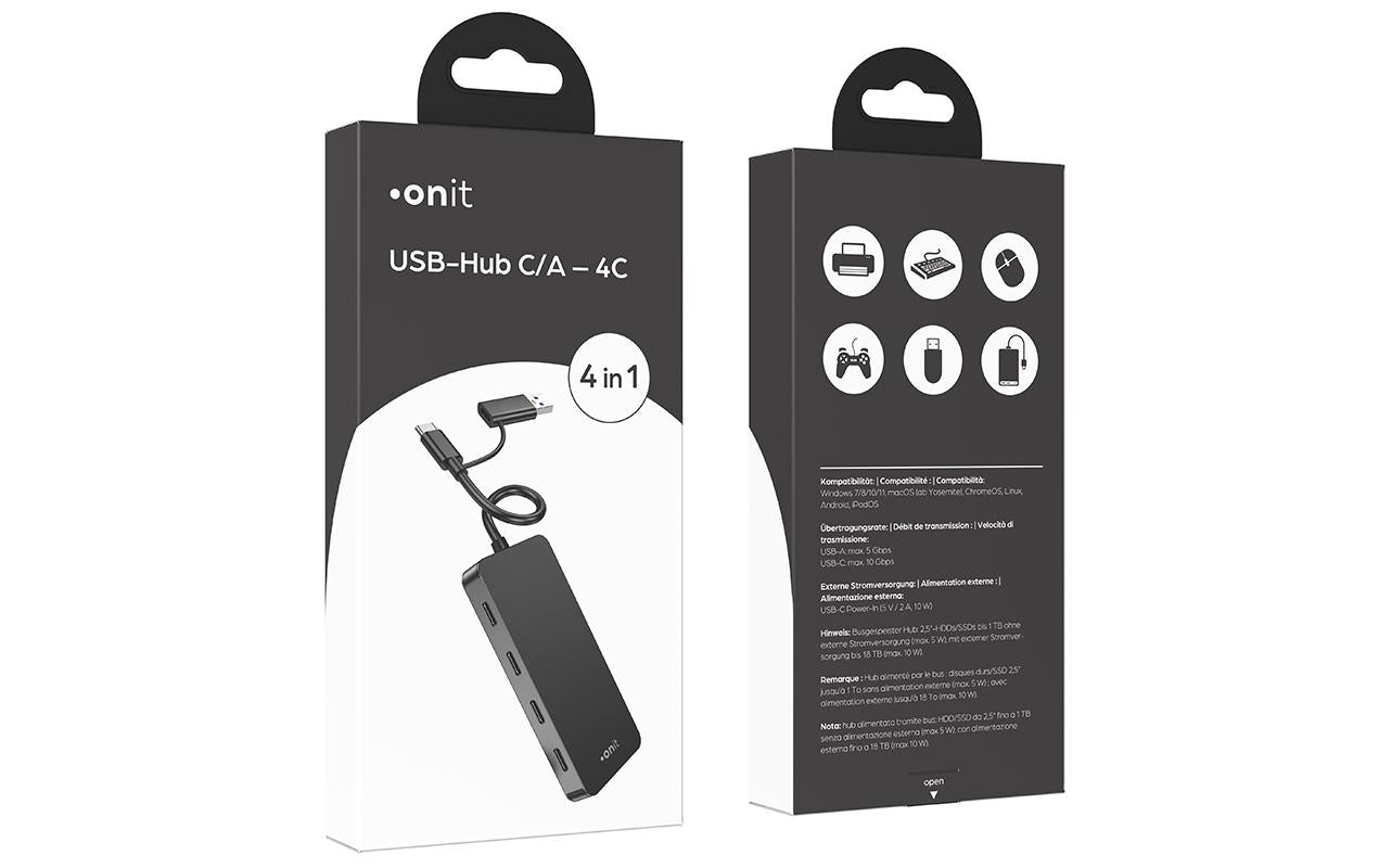 Onit USB-Hub – 4× USB-C, für Windows/Mac/ChromeOS
