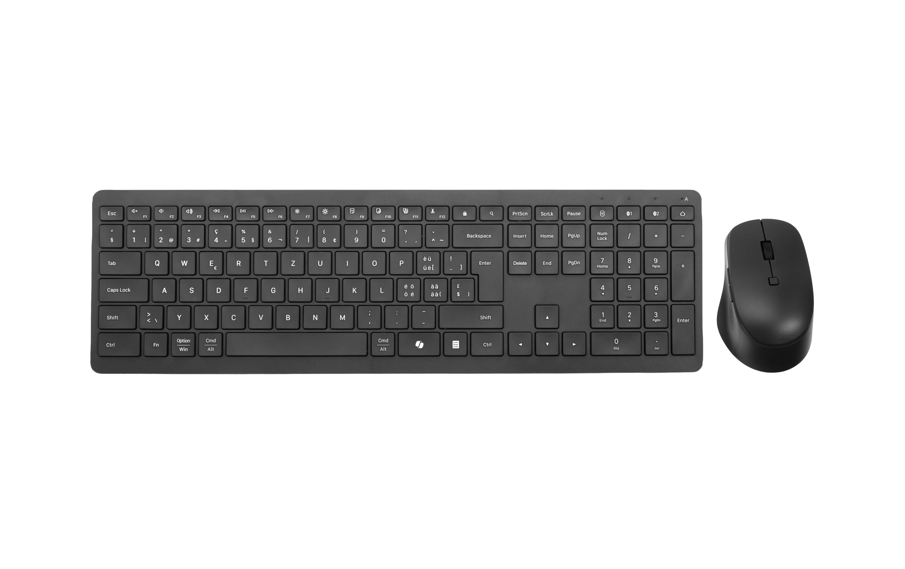 Nize Tastatur-Maus-Set – Bluetooth & 2,4 GHz (USB-A Empfänger) – QWERTZ (CH) – Schwarz