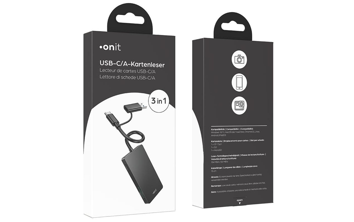 Onit USB-C/A Multi – Smartcard-Leser – USB 3.1 Gen 1 (USB-A, USB-C), Schwarz, für Windows, macOS & mehr