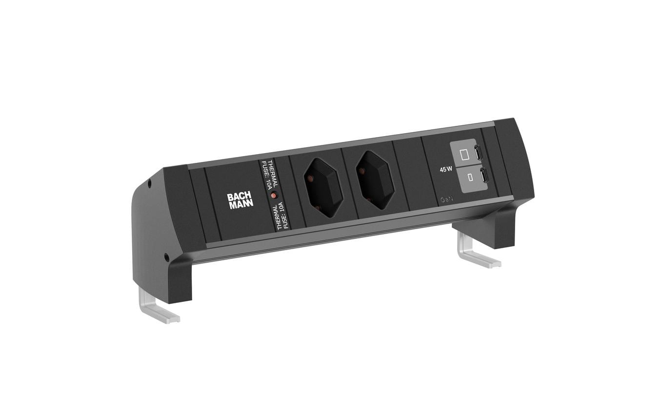 Bachmann DESK STYLE Tischsteckdosenleiste, 2×T13, 2 m, mit 5 Schaltern – weiss