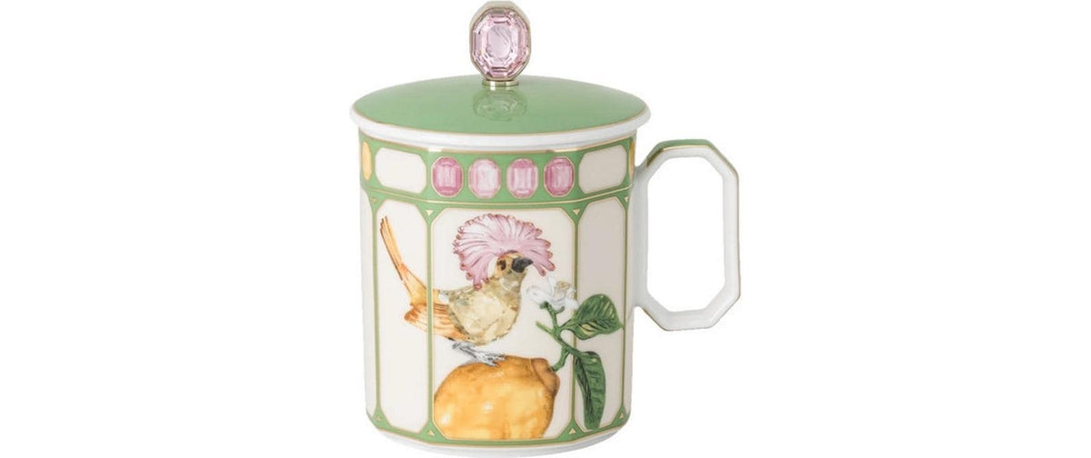 Rosenthal IDYLLIA Flycatcher Becher – 390 ml, Ø 8,6 cm, H 10,4 cm, Porzellan, Mehrfarbig, mit Deckel