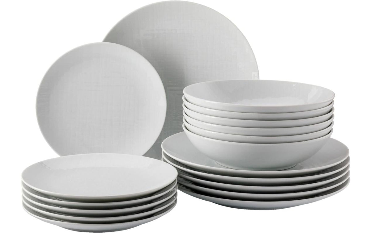 Rosenthal Mesh Teller-Set – 18-teilig, 6×Ø 27 cm, 12×Ø 21 cm, Porzellan, Weiss, spülmaschinenfest