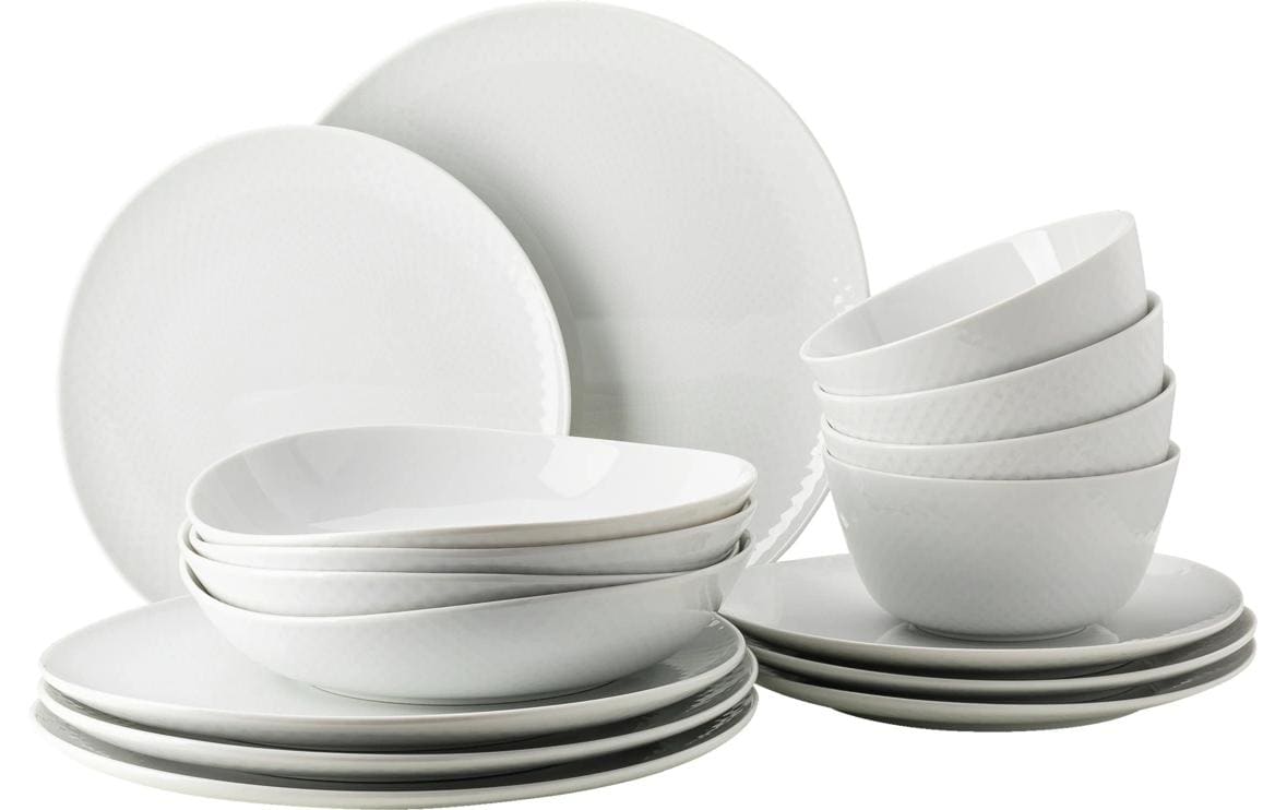 Rosenthal Junto Geschirrset – 16-teiliges Set, Ø 27 cm, Porzellan, Weiss, spülmaschinenfest, mikrowellengeeignet