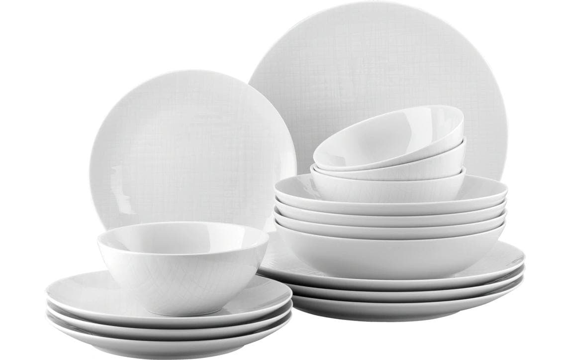 Rosenthal Mesh Geschirrset – 16-teiliges Set, Speiseteller Ø 27 cm, Porzellan, Weiss, spülmaschinenfest