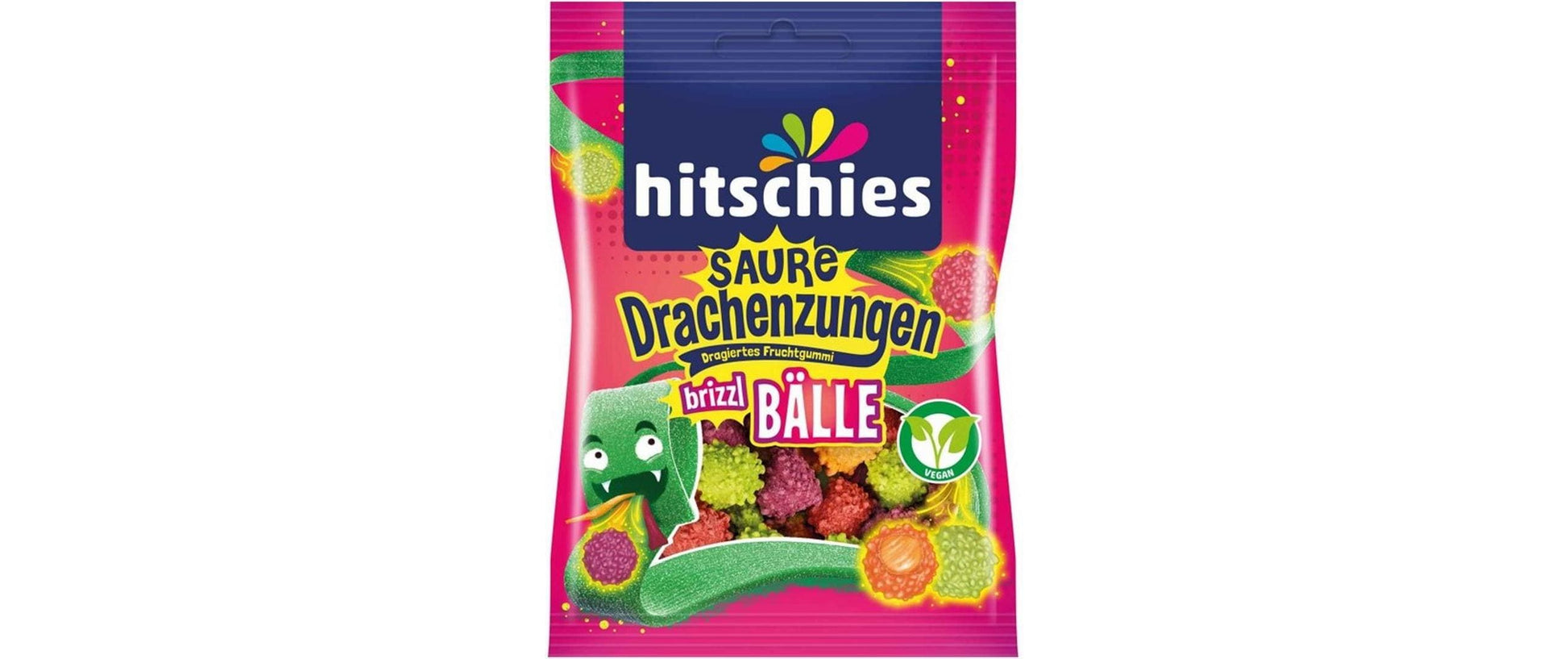 Hitschies Drachenzungen Brizzl Bälle Gummibonbons – sauer, vegan – 100 g