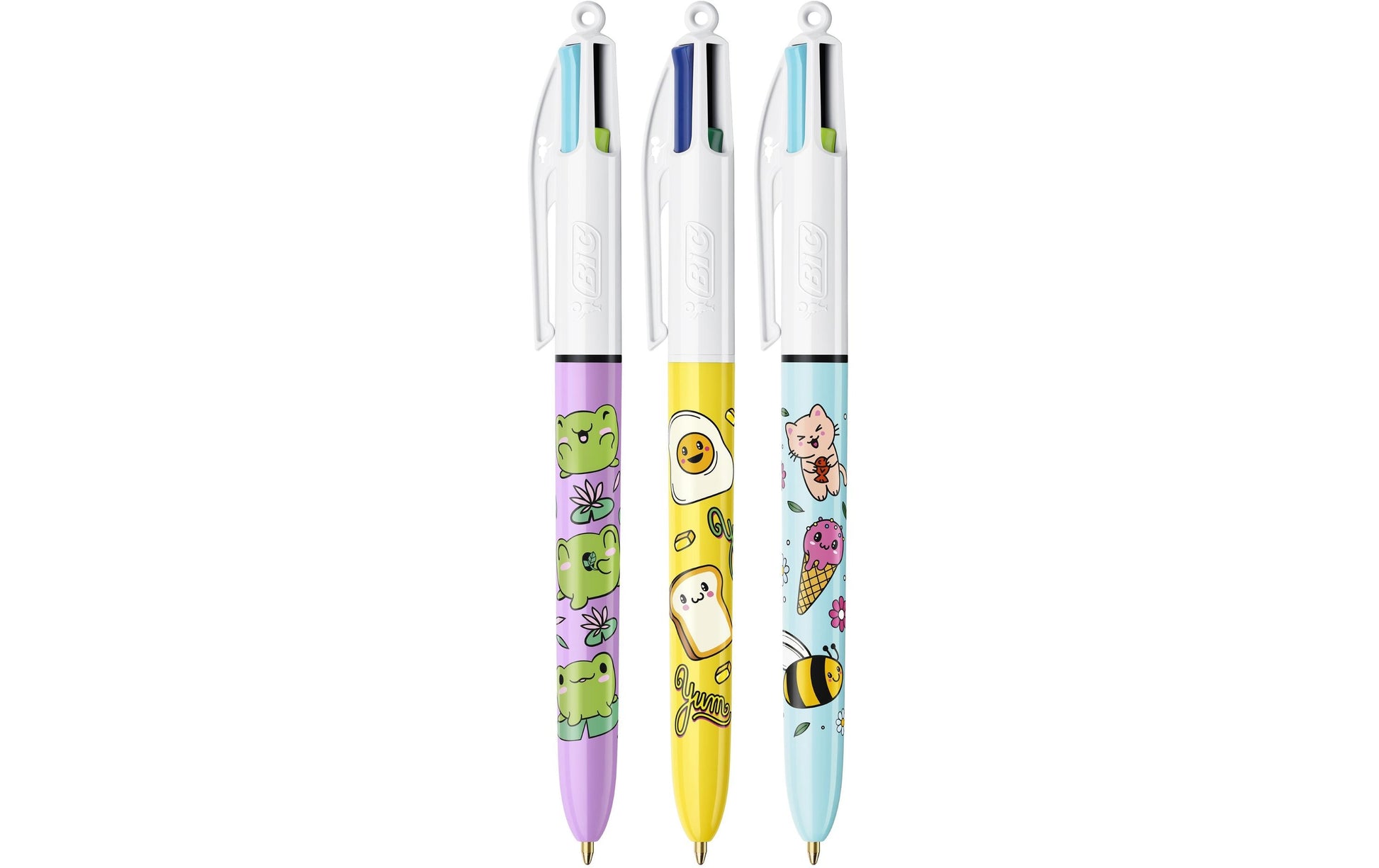 BIC 4 Colours Kawaii Multifunktions-Kugelschreiber – 4 Farben, Gelb, 3er Pack