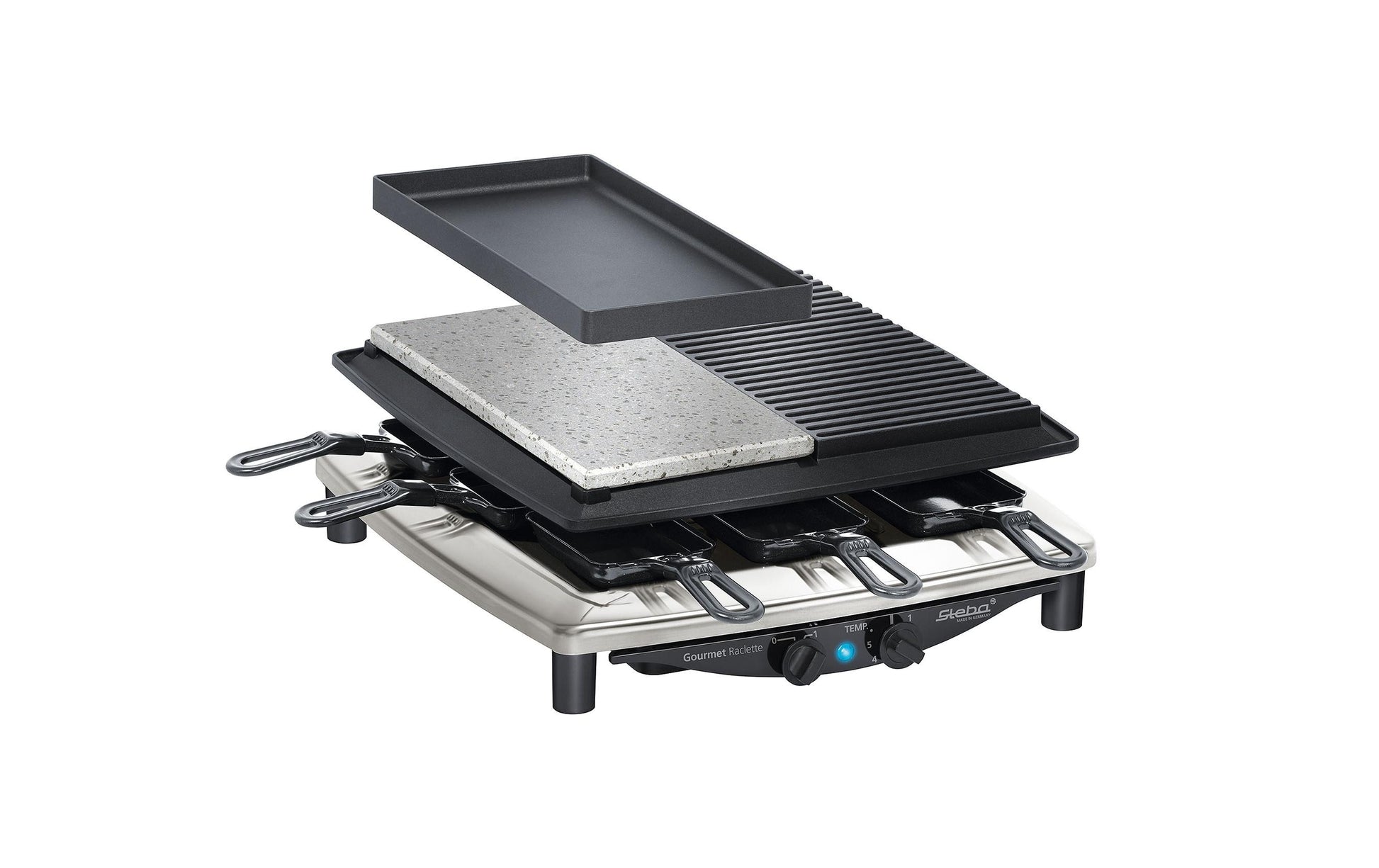 Steba Raclette-Grill RC4 Plus Deluxe – 8 Personen, 1450 W – Schwarz/Edelstahl