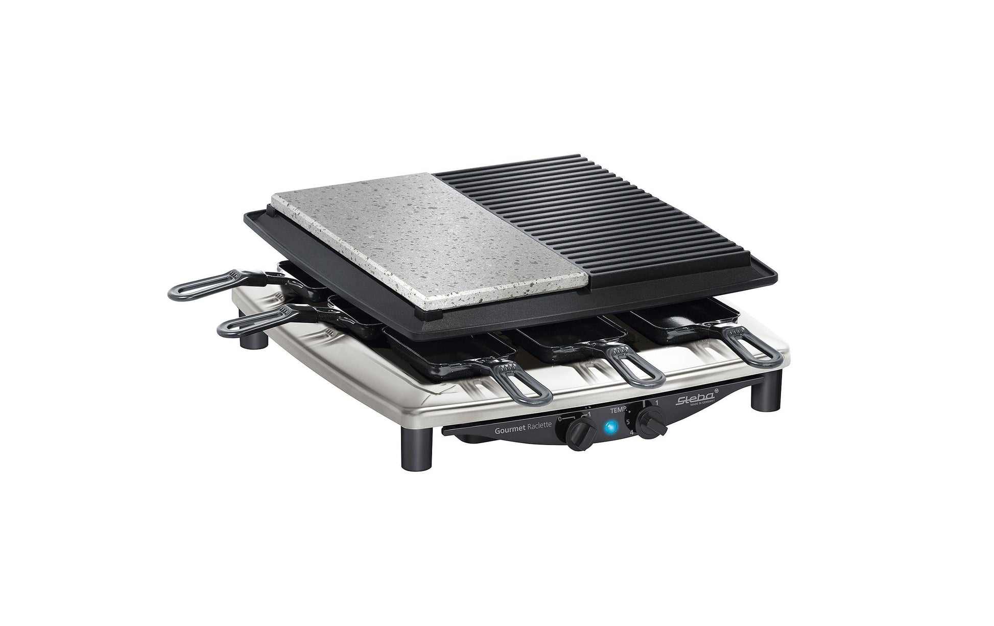 Steba Raclette-Grill RC4 Plus Deluxe – 8 Personen, 1450 W – Schwarz/Edelstahl