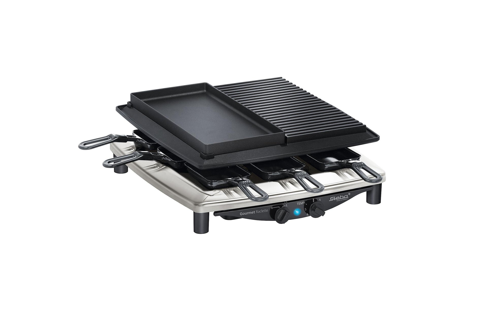 Steba Raclette-Grill RC4 Plus Deluxe – 8 Personen, 1450 W – Schwarz/Edelstahl