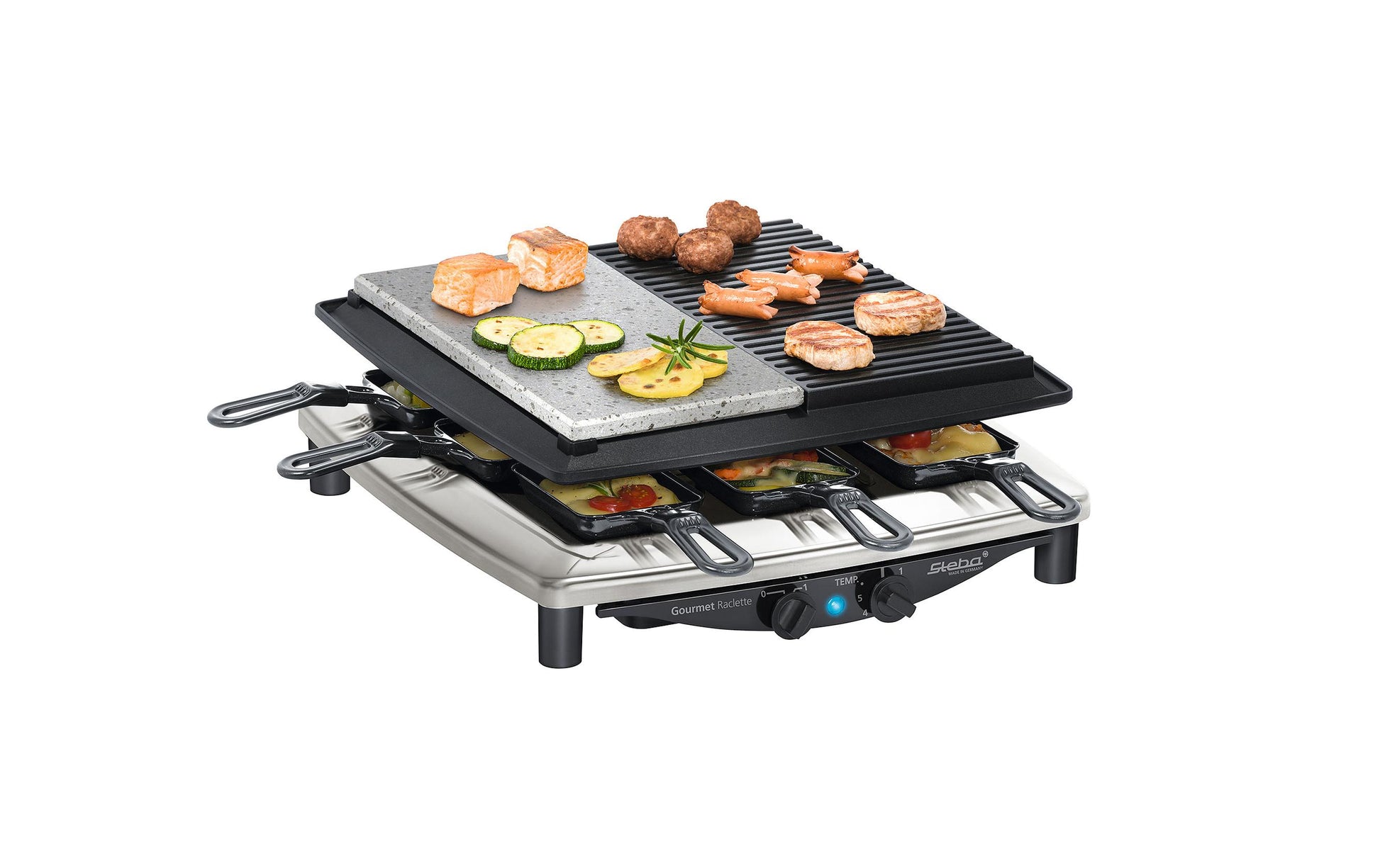 Steba Raclette-Grill RC4 Plus Deluxe – 8 Personen, 1450 W – Schwarz/Edelstahl