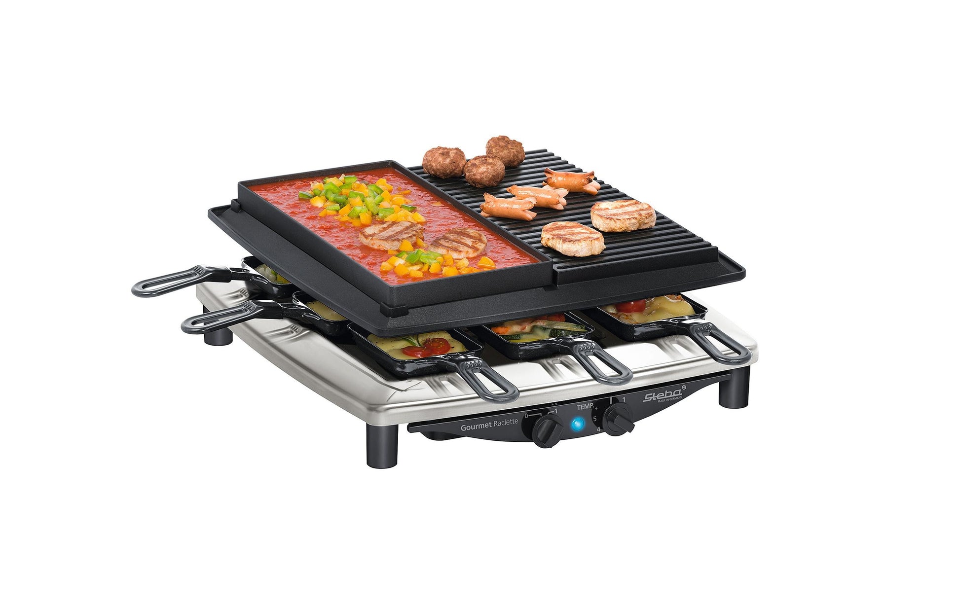 Steba Raclette-Grill RC4 Plus Deluxe – 8 Personen, 1450 W – Schwarz/Edelstahl