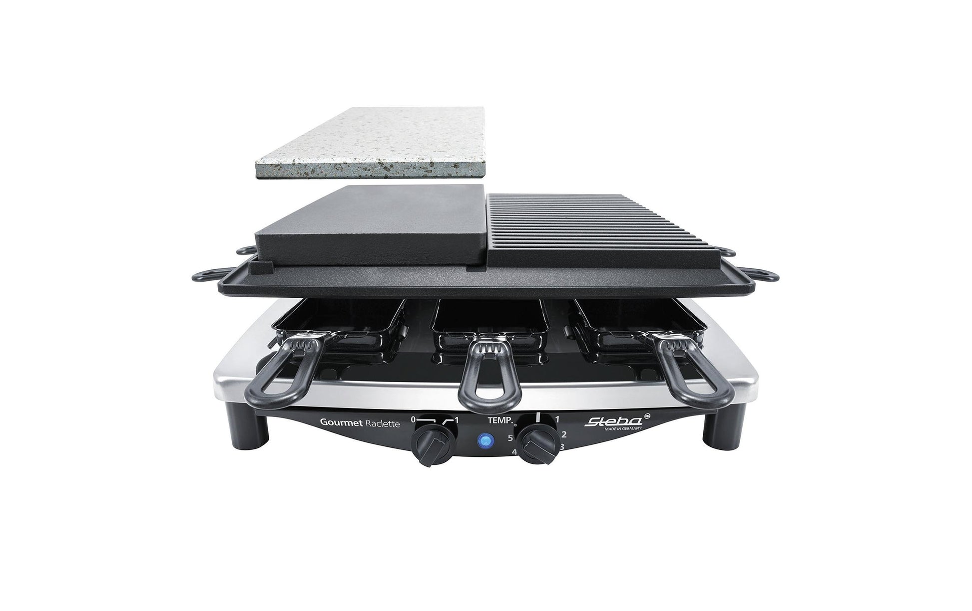 Steba Raclette-Grill RC4 Plus Deluxe – 8 Personen, 1450 W – Schwarz/Edelstahl