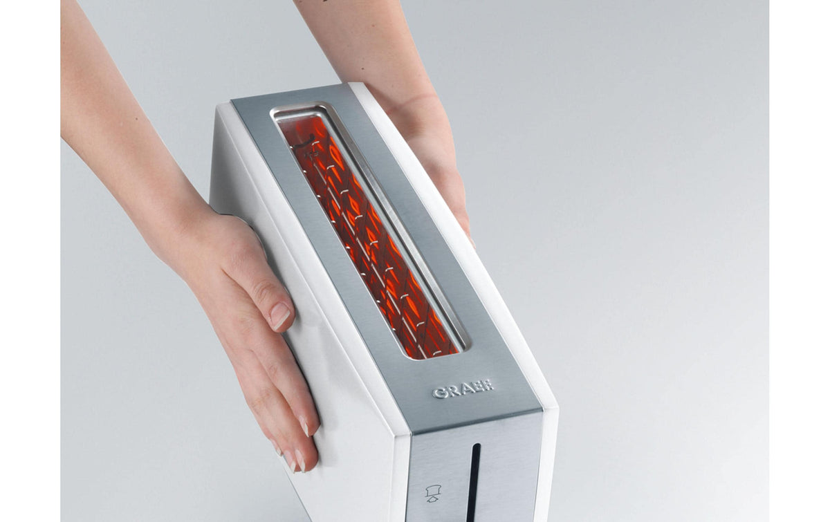 Graef Toaster TO 91 – 1 Scheibe, Langschlitz, Abtaufunktion, 880 W – Weiss/Edelstahl