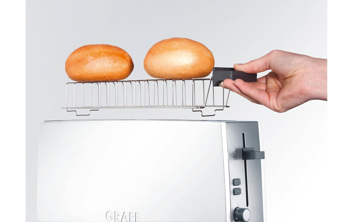Graef Toaster TO 91 – 1 Scheibe, Langschlitz, Abtaufunktion, 880 W – Weiss/Edelstahl