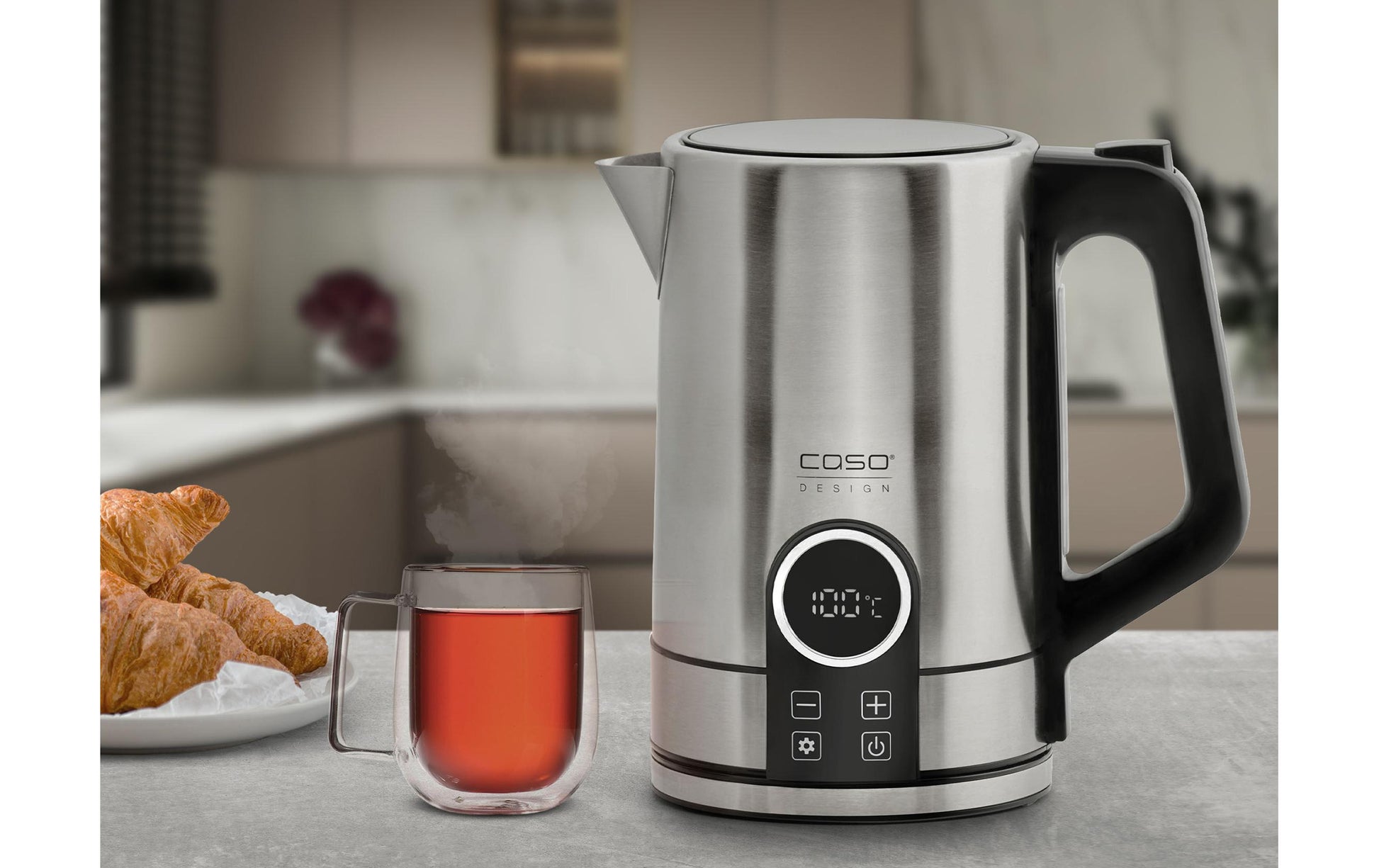 Caso Wasserkocher WK 2200 – 1,7 l, Edelstahl, Temperaturwahl, Warmhaltefunktion, 2200 W