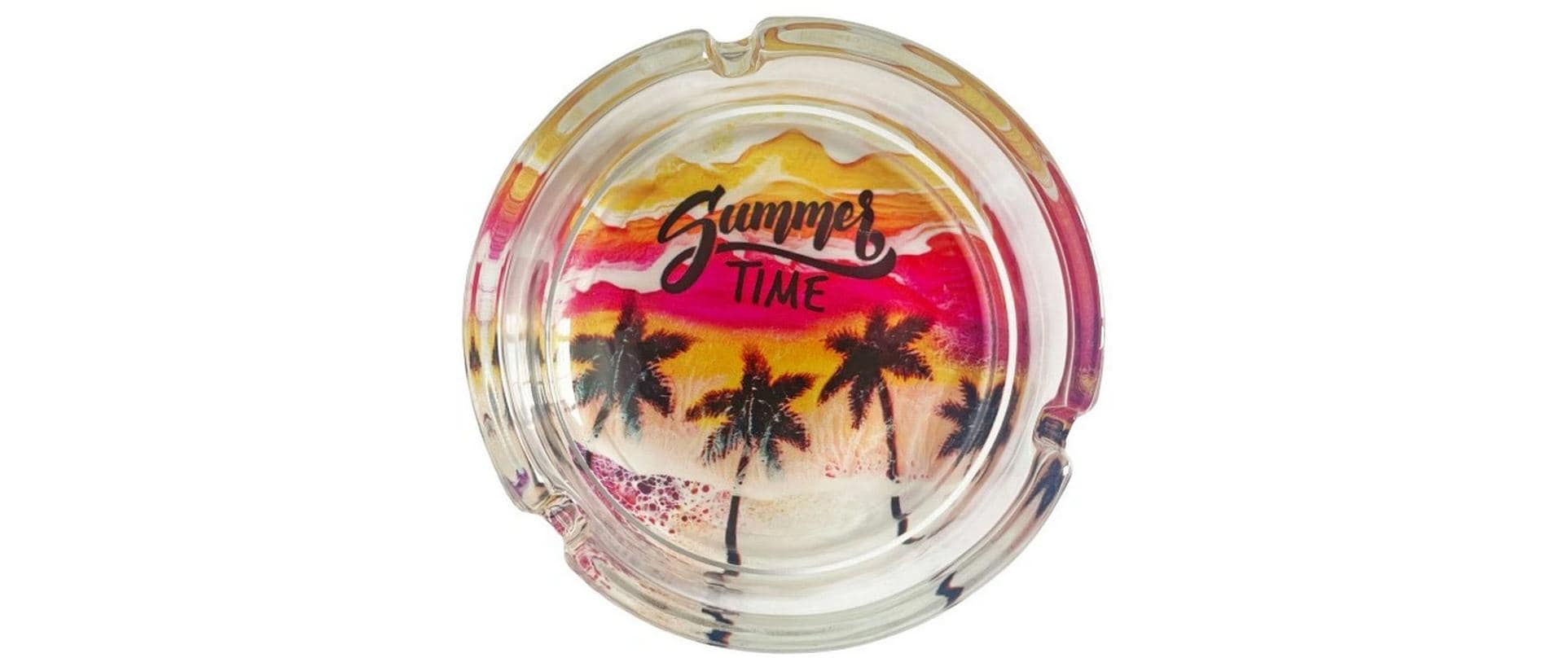 Dameco Aschenbecher Summer Time – Ø 10 cm, H 3,5 cm, Glas, Transparent