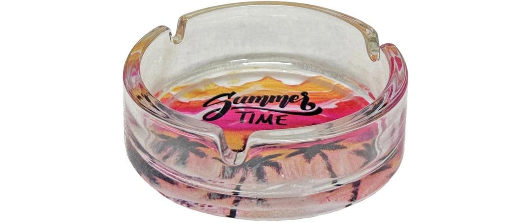 Dameco Aschenbecher Summer Time – Ø 10 cm, H 3,5 cm, Glas, Transparent