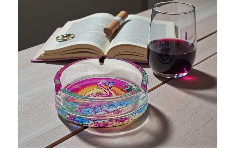 Dameco Aschenbecher – Ø 10 × 3,5 cm – Glas, Flamingo