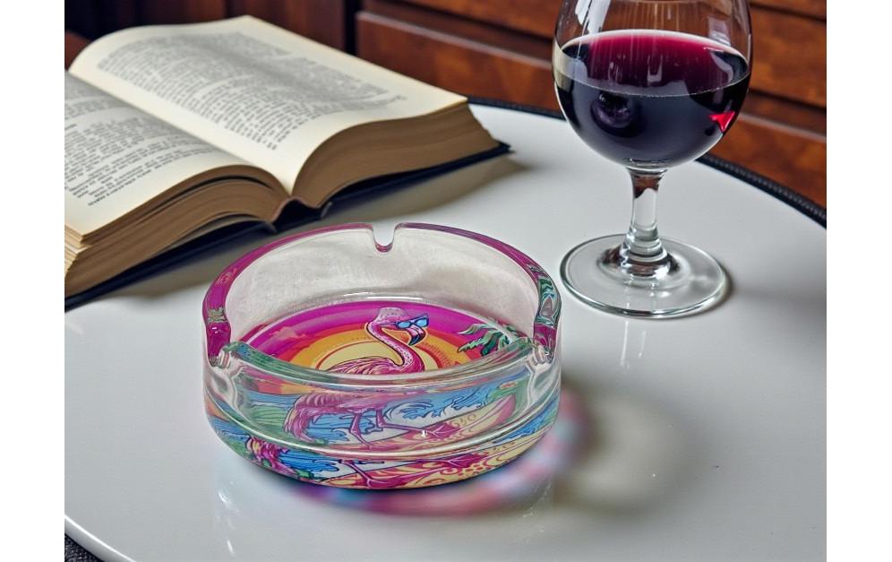 Dameco Aschenbecher – Ø 10 × 3,5 cm – Glas, Flamingo