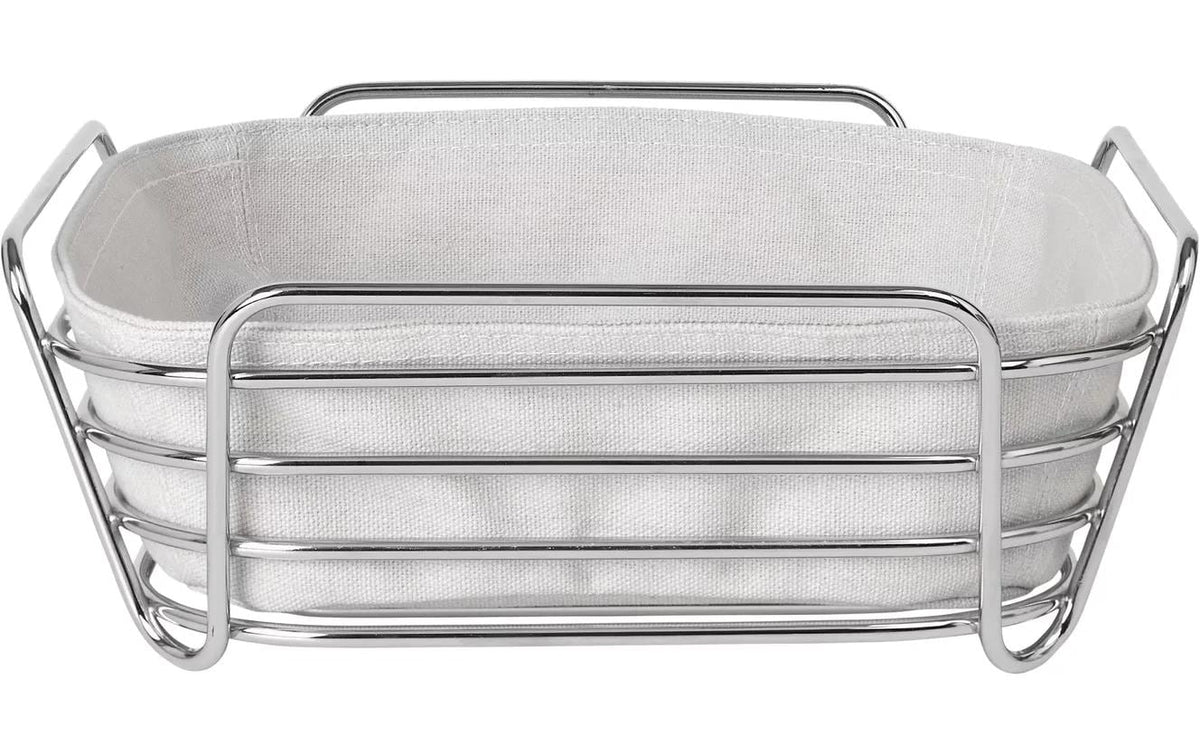 Blomus Delara L – Brotkorb 25,5 × 25,5 × 9,5 cm, Baumwolle/Edelstahl, Beige/Weiss