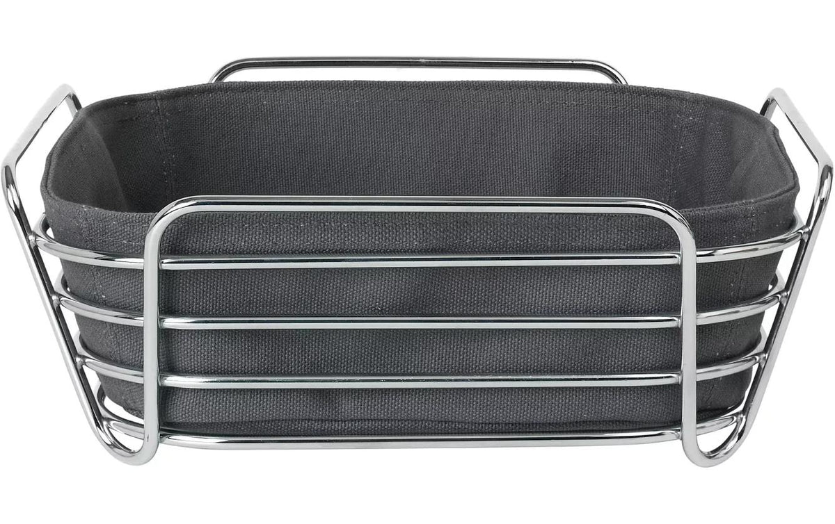 Blomus Brotkorb Delara L – 26 × 26 × 9,5 cm, Baumwolle/Stahl, Grau, mit Magnet