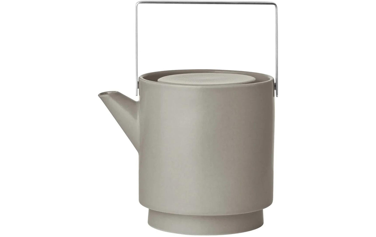 Blomus Teekanne MAKOTO – 1 l, 12,5 × 16,5 × 20,5 cm, Steingut/Metall, Grau, mit Teefilter, spülmaschinenfest