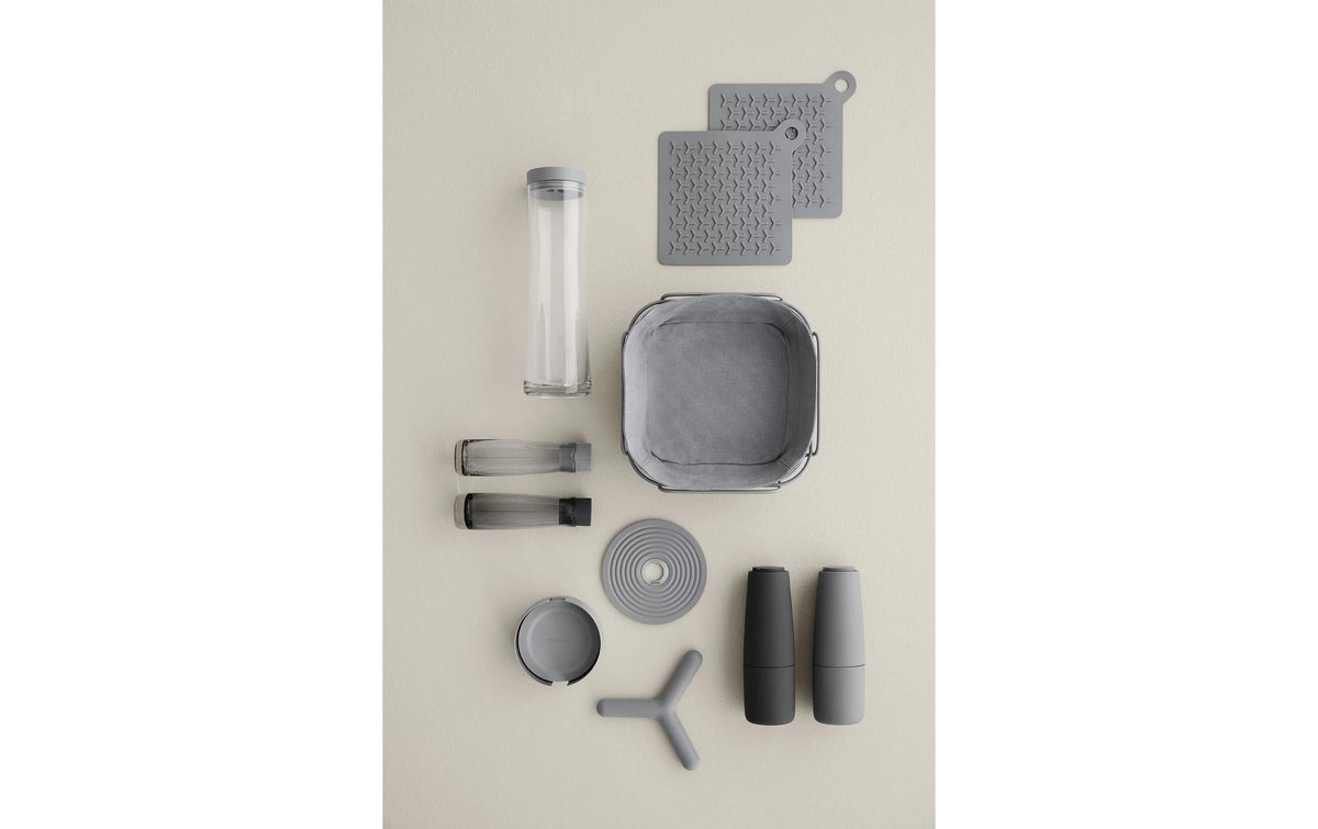 Blomus Brotkorb Delara L – 26 × 26 × 9,5 cm, Baumwolle/Stahl, Grau, mit Magnet