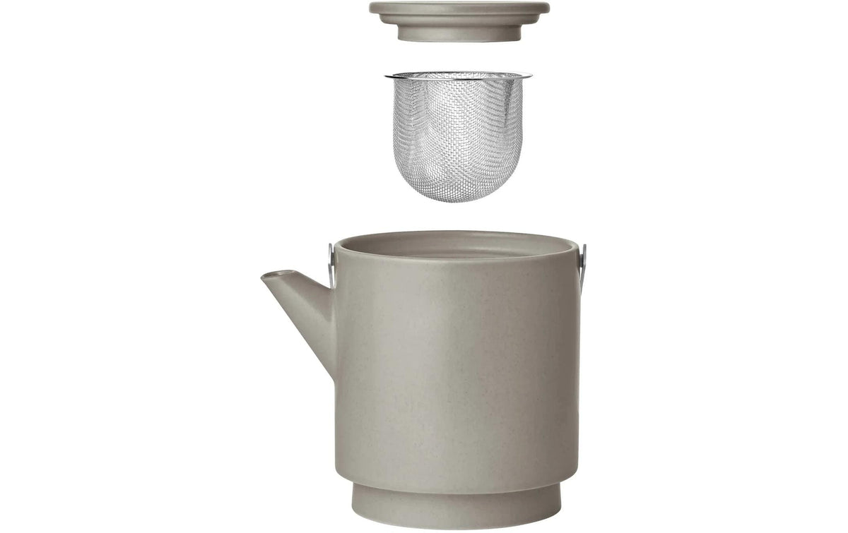 Blomus Teekanne MAKOTO – 1 l, 12,5 × 16,5 × 20,5 cm, Steingut/Metall, Grau, mit Teefilter, spülmaschinenfest