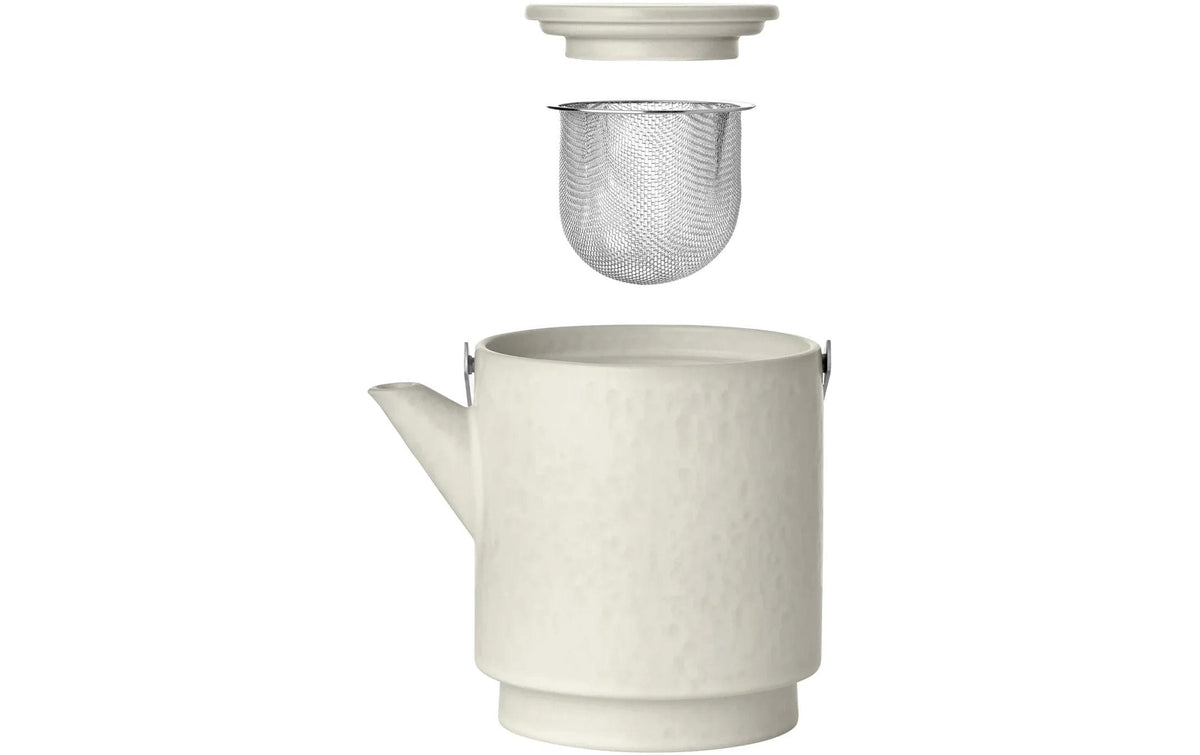 Blomus Teekanne MAKOTO – 1 l, 20,5 × 16,5 × 12,5 cm, Steingut, Beige, mit Teefilter, spülmaschinenfest