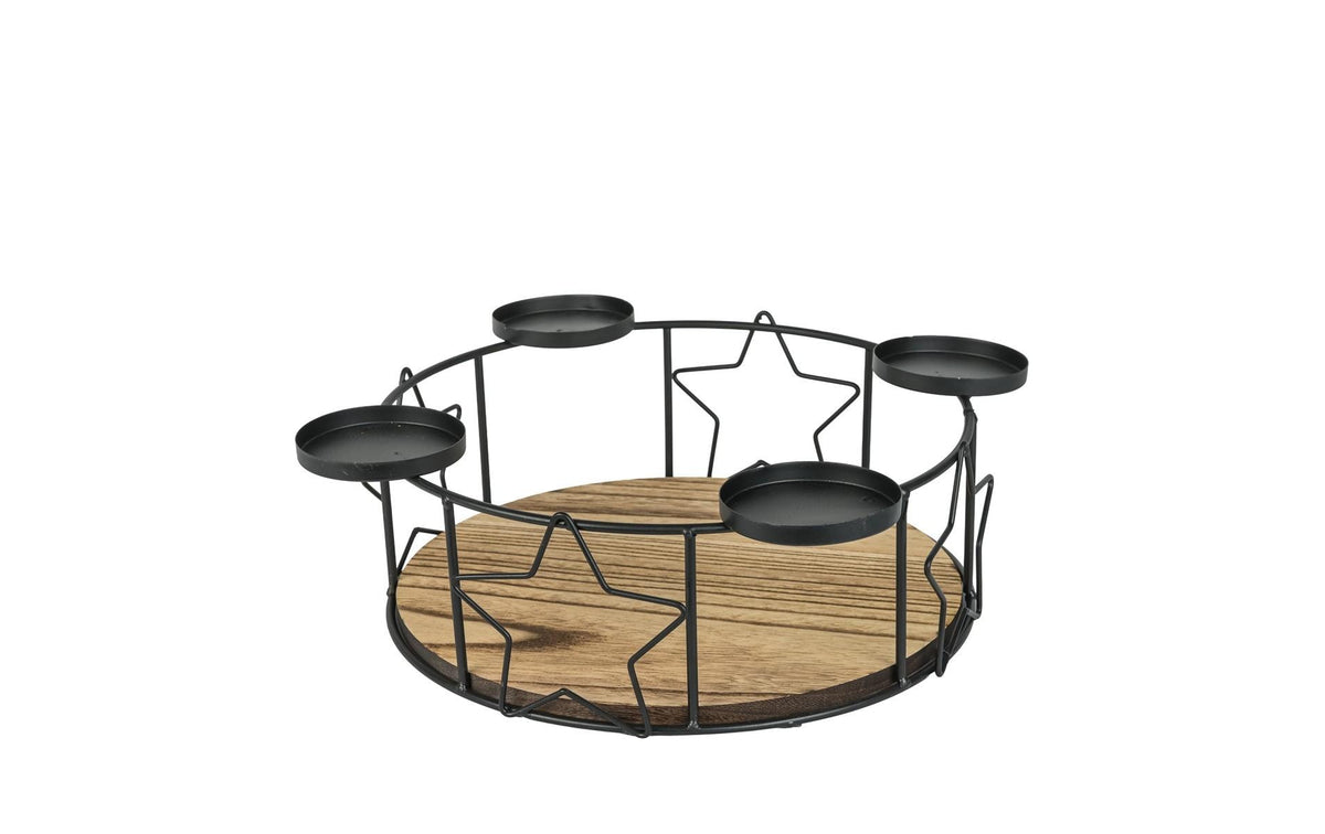 Chalet Metallstern Adventskranz – Ø 32 × 14 cm – Holz & Metall, schwarz