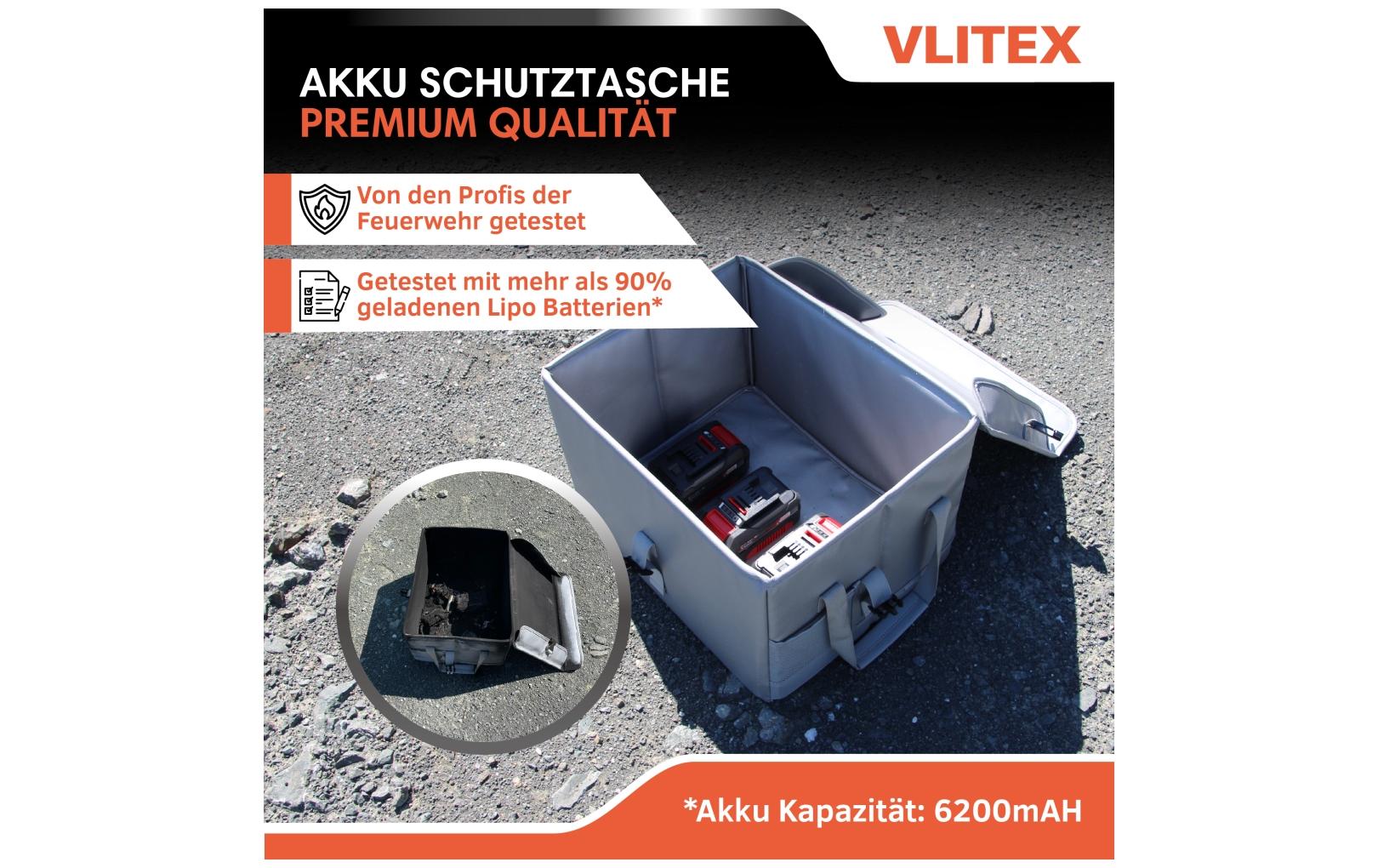 Vlitex 200385 Batterie-Aufbewahrung – hitzebeständig, mit Prüfgerät, Glasfasergewebe, für Lithium-Ionen-Akkus